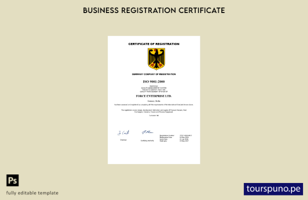 listo para imprimir certificado de registro de Alemania Plantilla de Word y PDF 